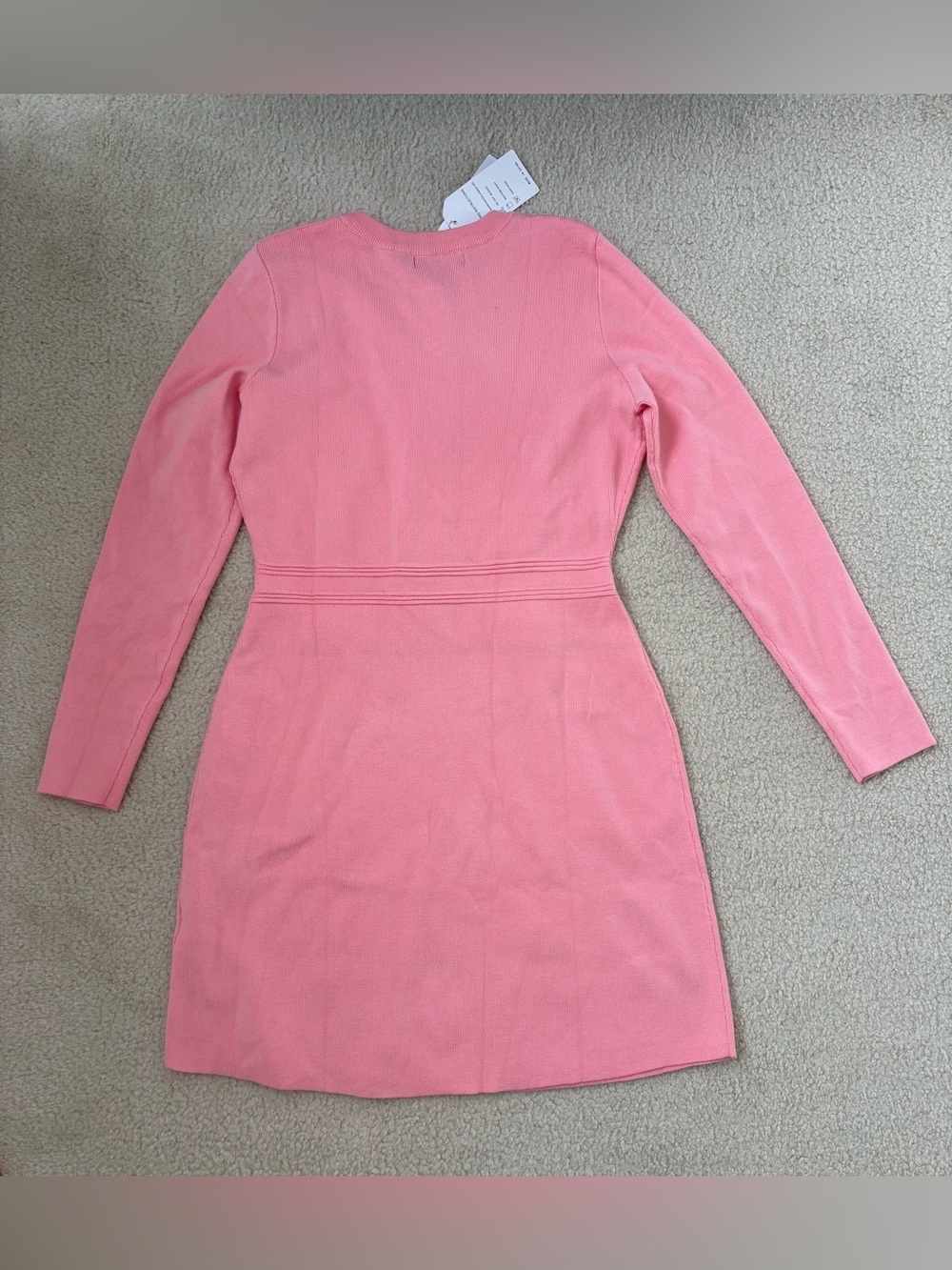 Nenona coral pink bodycon knit sweater dress gold buttons sz S, preppy Barbie - Picture 7 of 7
